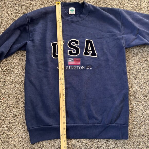 Vintage USA Washington DC Navy Blue Sweatshirt Large Made In USA Pullover Crewne - Picture 5 of 7